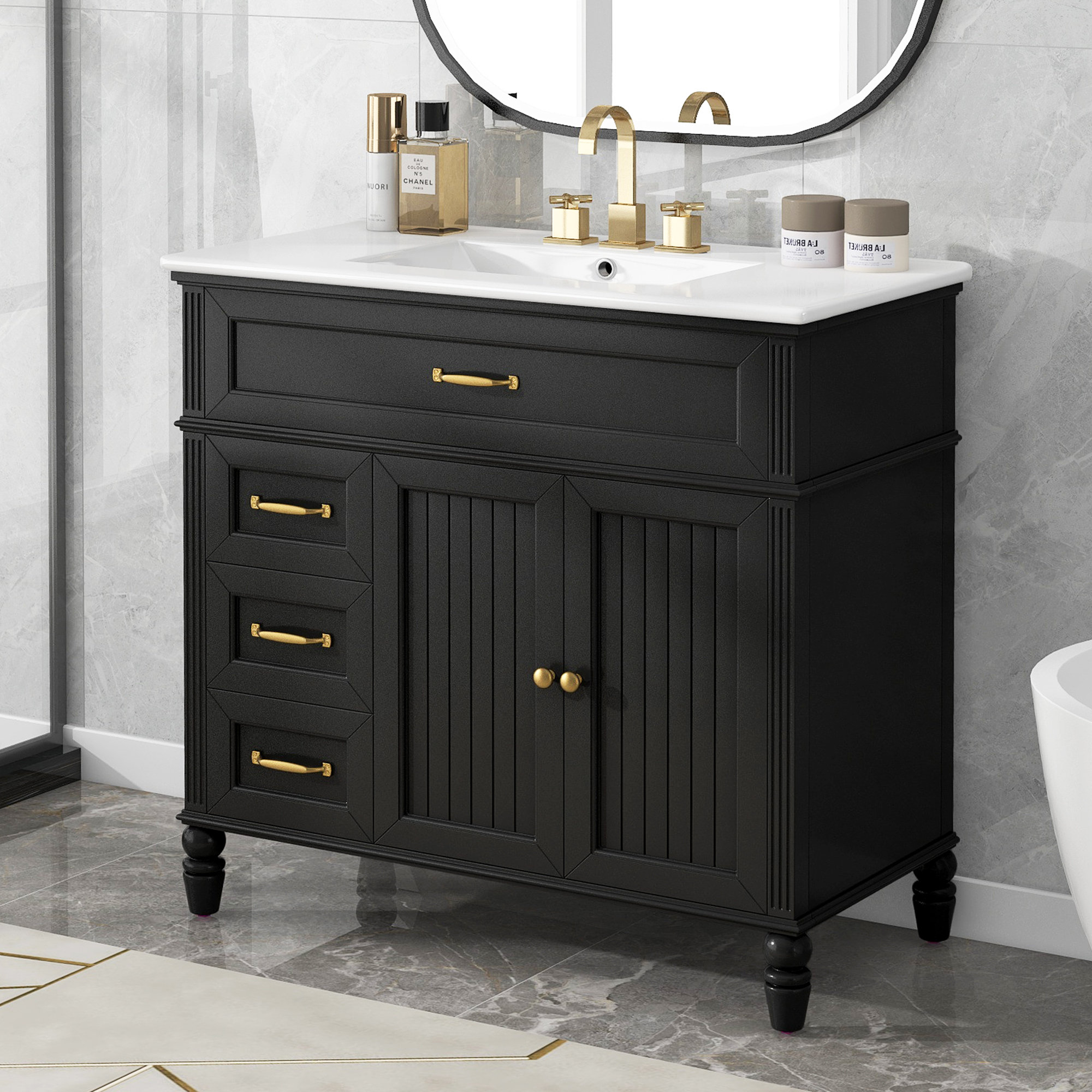 Charlton Home® 36" Bathroom Vanity With Sink, Black Bathroom Cabinet With Drawers | Wayfair